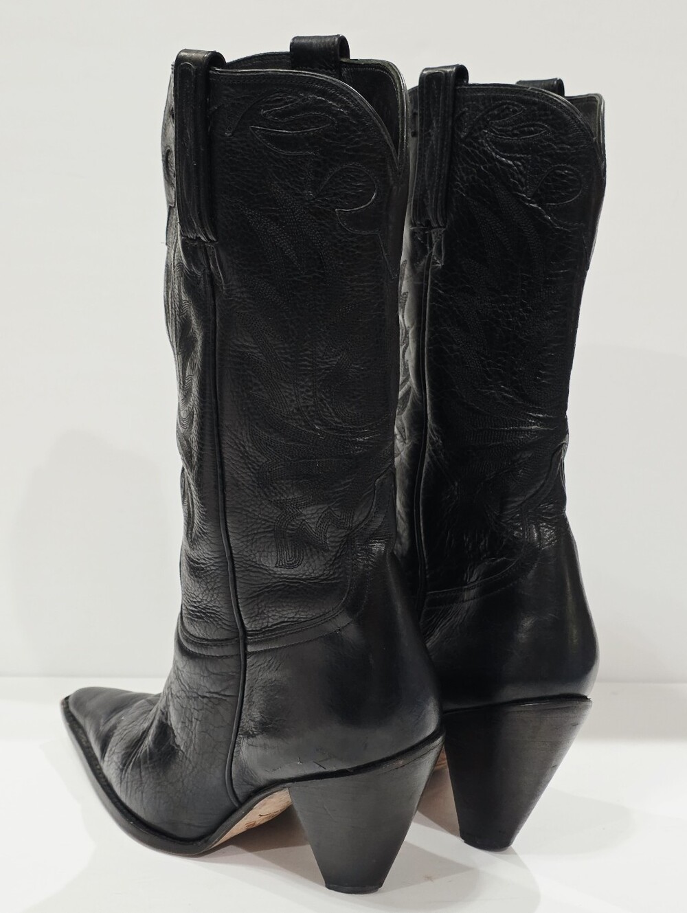 Charlie 1 Horse I4566 Lucchese Black Leather Boot Western Snip-Toe Calf 6 B Used - Picture 5 of 16